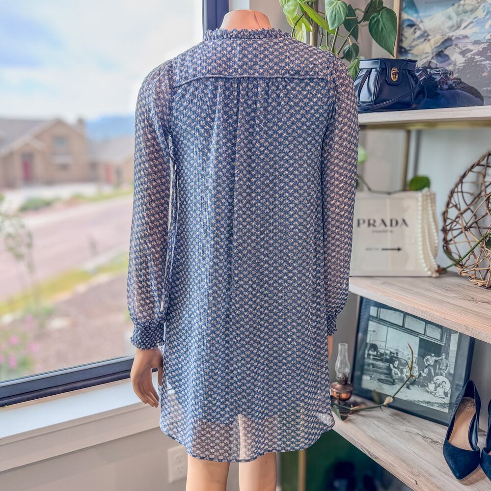 Maison 123 Paris, Blue/Grey Printed Macha Day Dress-Light Puff Sleeve-Size XS/34 - Picture 6 of 9